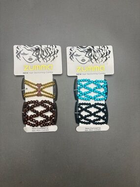 Set of 4 Boho Stretch Beaded Hair Combs - Brown & Turquoise